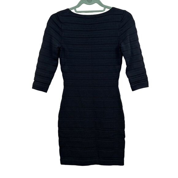 MNG Basics Bodycon Dress Stretch Scoop Neck Ribbed 3/4 Sleeve Black Women Size S - Picture 4 of 5